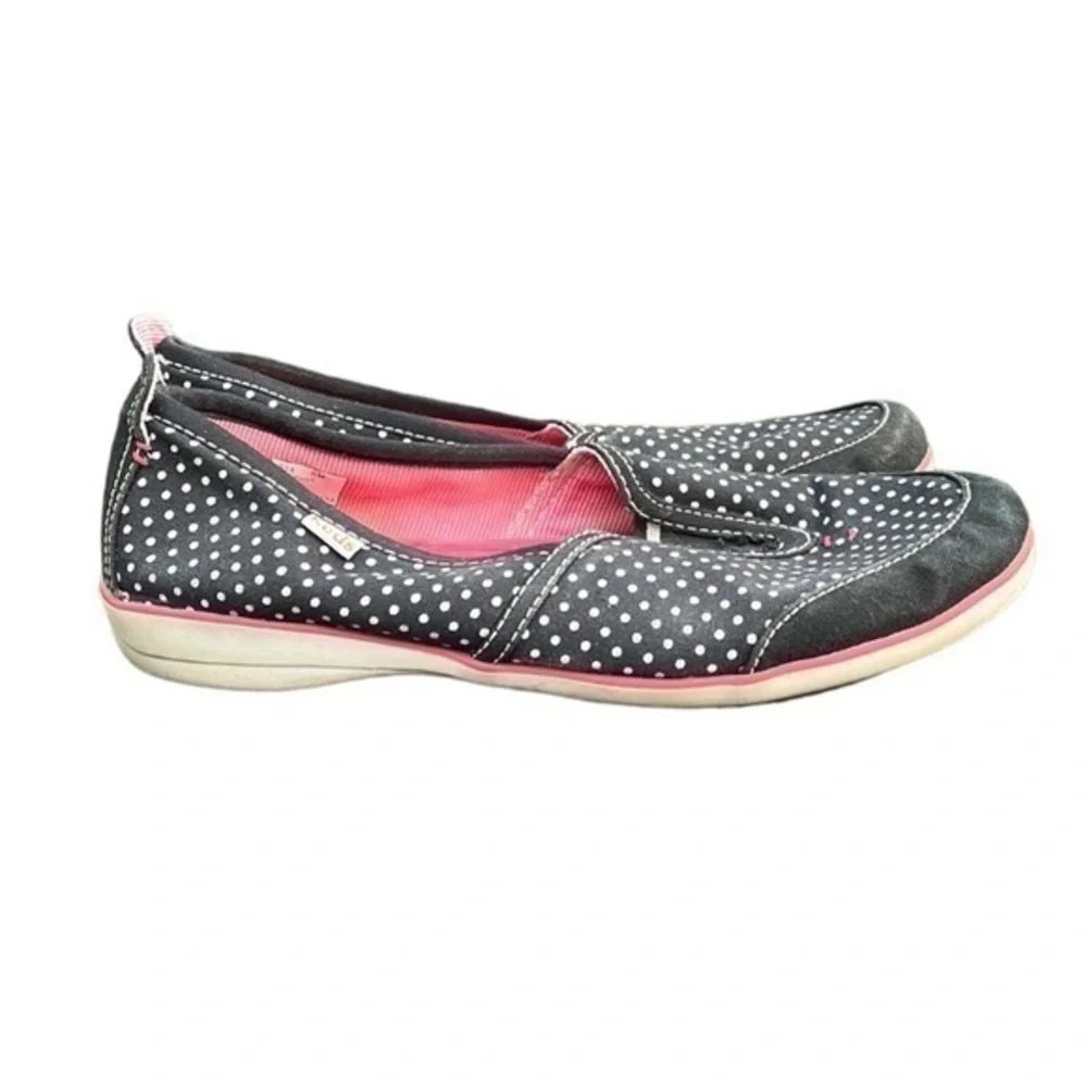 KEDS Womens Black White Polka Dot Aria Pull-on Flats Shoes Canvas Shoes Size 8